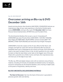 Overcomer Arriving on Blu-Ray & DVD December 16Th