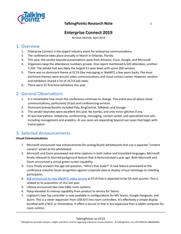 Enterprise Connect 2019 1. Overview 2. General Observa Ons 3. Selected