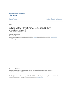 A Key to the Hepaticae of Coles and Clark Counties, Illinois Michael J