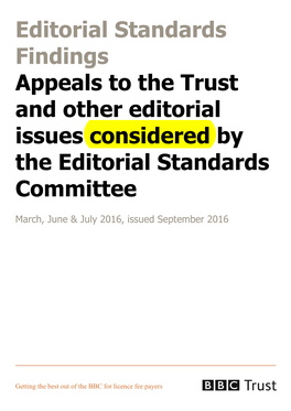 Appeals to the Trust and Other Editorial Issues Considered by the Editorial Standards Committee