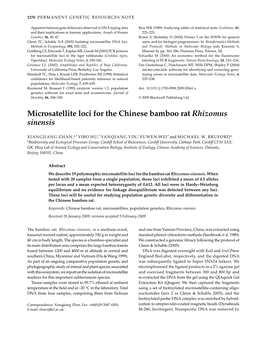 Microsatellite Loci for the Chinese Bamboo Rat Rhizomus Sinensis