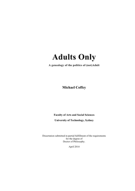 Adults Only a Genealogy of the Politics of (Not)Adult