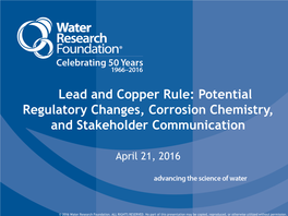 Lead and Copper Rule: Potential Regulatory Changes, Corrosion Chemistry, and Stakeholder Communication