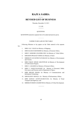 Rajya Sabha —— Revised List of Business