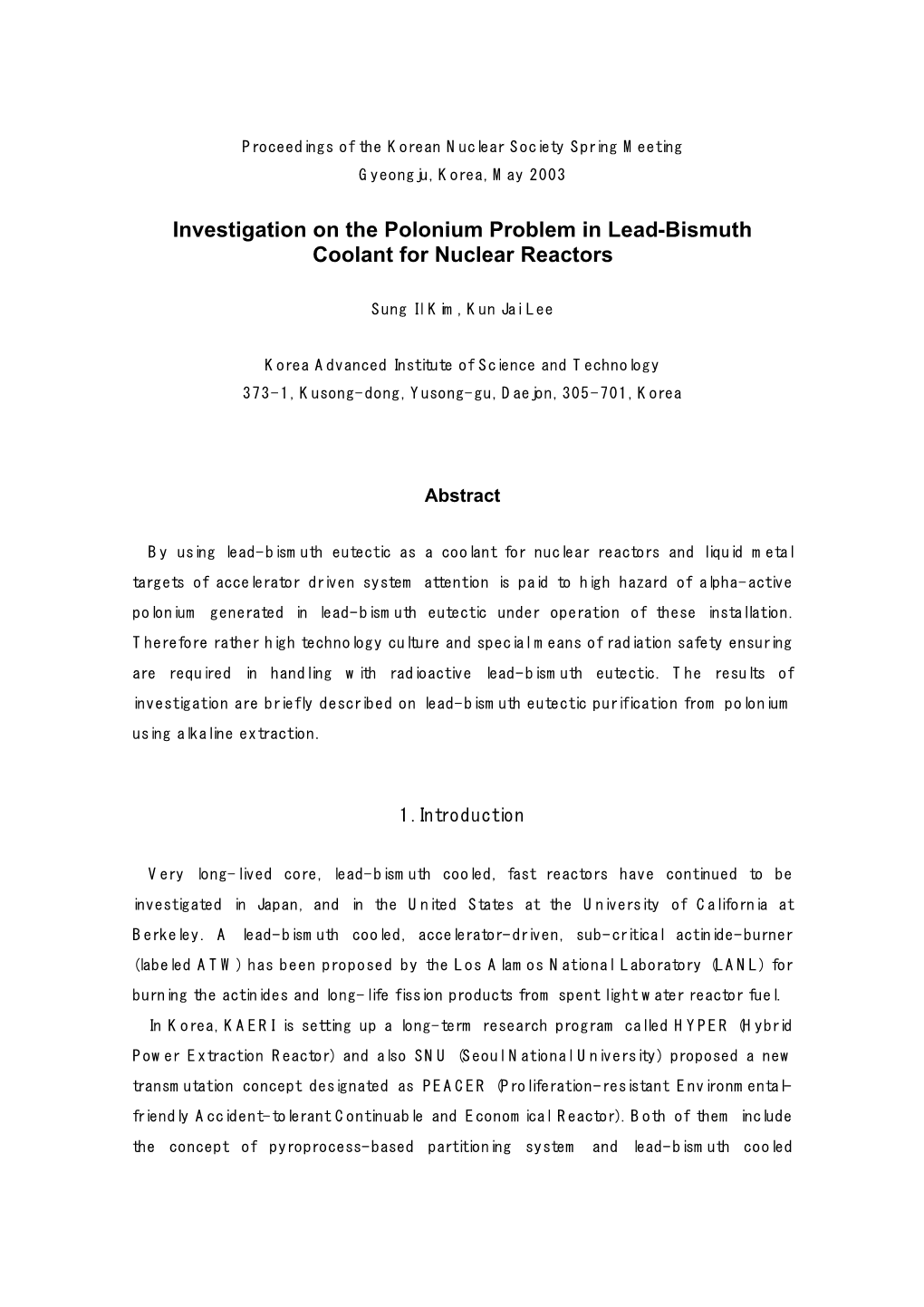 Investigation on the Polonium Problem in Lead-Bismuth Coolant for Nuclear Reactors