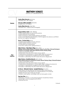 MATTHEW SCHULTZ CV Mattschultz.Com • Matthew@Mattschultz.Com