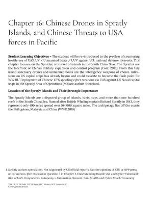 Chapter 16: Chinese Drones in Spratly Islands, and Chinese Threats to USA Forces in Pacific