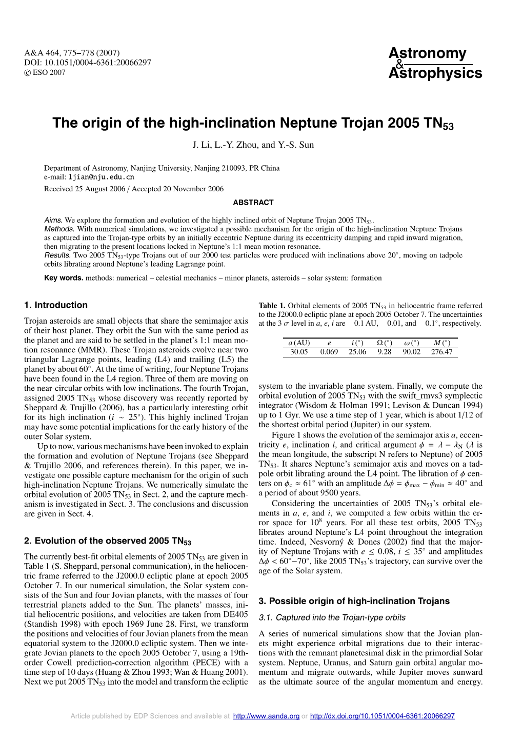 The Origin of the High-Inclination Neptune Trojan 2005 TN53 J