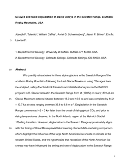 Delayed and Rapid Deglaciation of Alpine Valleys in the Sawatch Range, Southern