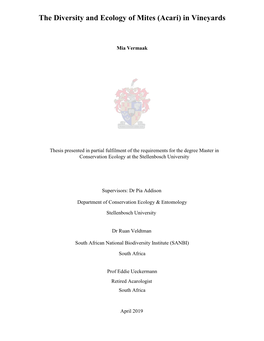 The Diversity and Ecology of Mites (Acari) in Vineyards