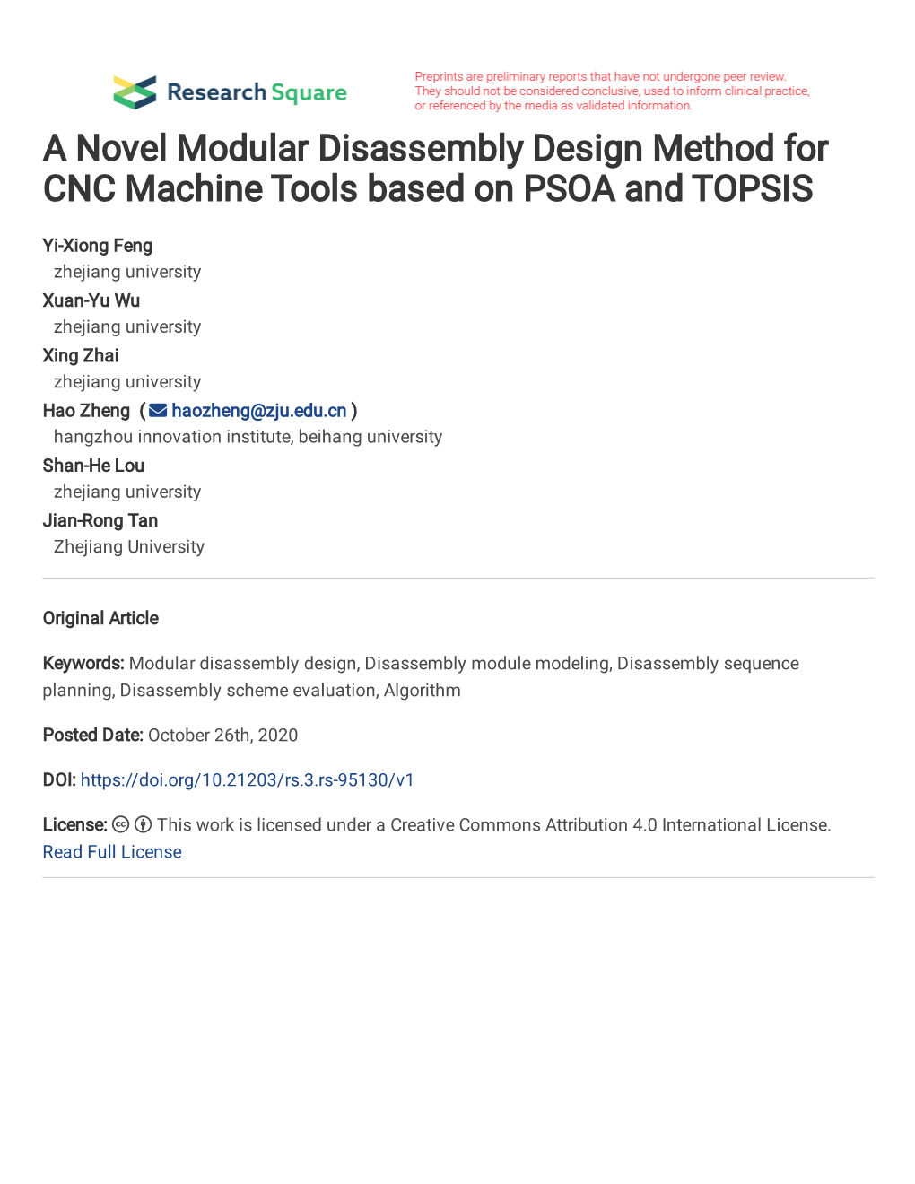 A Novel Modular Disassembly Design Method for CNC Machine Tools Based on PSOA and TOPSIS