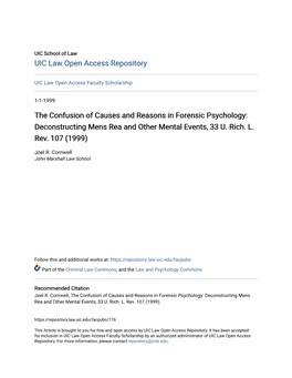 The Confusion of Causes and Reasons in Forensic Psychology: Deconstructing Mens Rea and Other Mental Events, 33 U