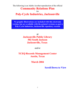 Community Relations Plan for Poly-Cycle Industries, Jacksonville