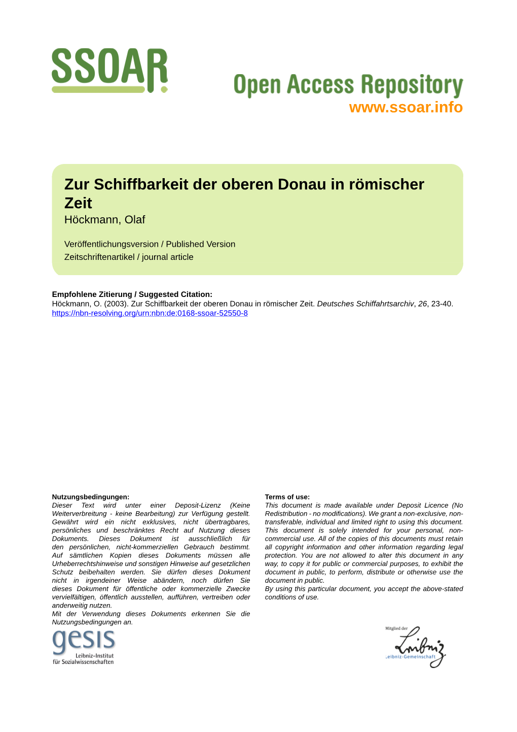 Zur Schiffbarkeit Der Oberen Donau in Römischer Zeit