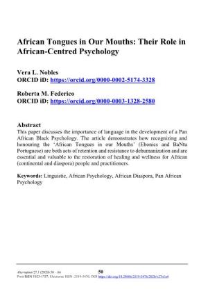 African Tongues in Our Mouths: Their Role in African-Centred Psychology