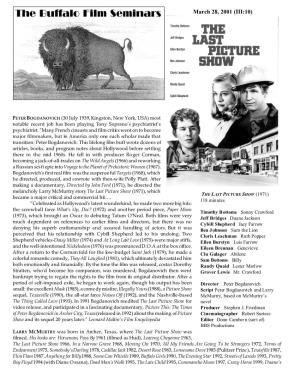 The Last Picture Show (1971), Which the LAST PICTURE SHOW (1971) Became a Major Critical and Commercial Hit…