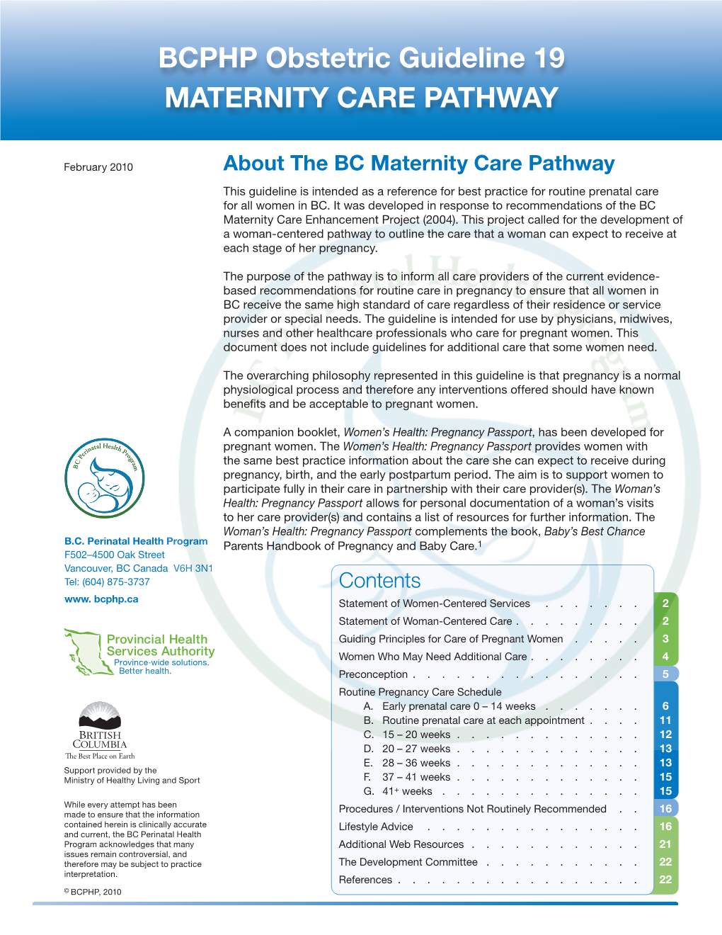 BCPHP Obstetric Guideline 19 MATERNITY CARE PATHWAY