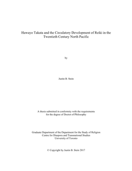 Hawayo Takata and the Circulatory Development of Reiki in the Twentieth Century North Pacific