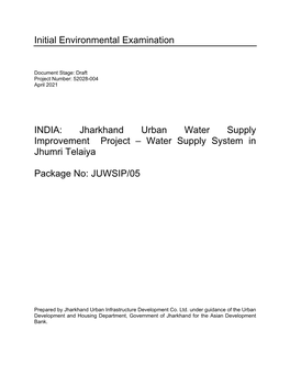Jharkhand Urban Water Supply Improvement Project – Water Supply System in Jhumri Telaiya