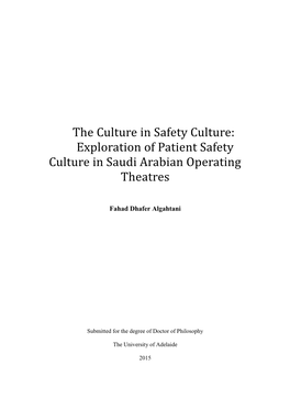 Exploration of Patient Safety Culture in Saudi Arabian Operating Theatres