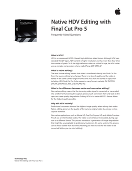Native HDV Editing with Final Cut Pro 5 Frequently Asked Questions