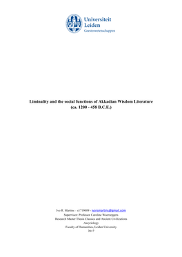 Liminality and the Social Functions of Akkadian Wisdom Literature (Ca