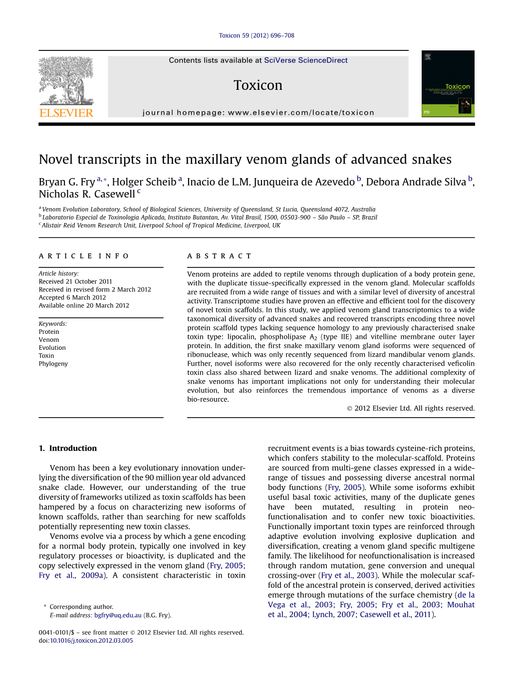 Novel Transcripts in the Maxillary Venom Glands of Advanced Snakes