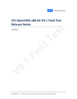 VSI Openvms X86-64 V9.1 Field Test Release Notes