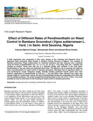 Effect of Different Rates of Pendimenthalin on Weed Control in Bambara Groundnut ( Vigna Subterranean L