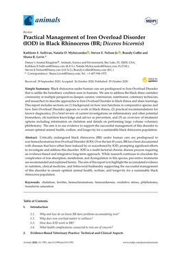 Practical Management of Iron Overload Disorder (IOD) in Black Rhinoceros (BR; Diceros Bicornis)