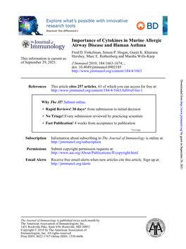 Importance of Cytokines in Murine Allergic Airway Disease and Human Asthma Fred D