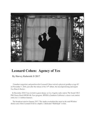 Leonard Cohen: Agency of Yes by Harvey Kubernik © 2017