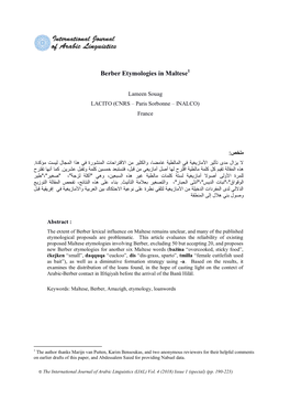 Berber Etymologies in Maltese1