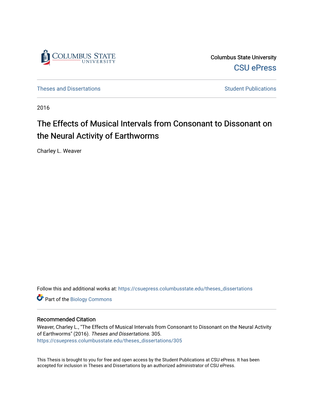 The Effects of Musical Intervals from Consonant to Dissonant on the Neural Activity of Earthworms