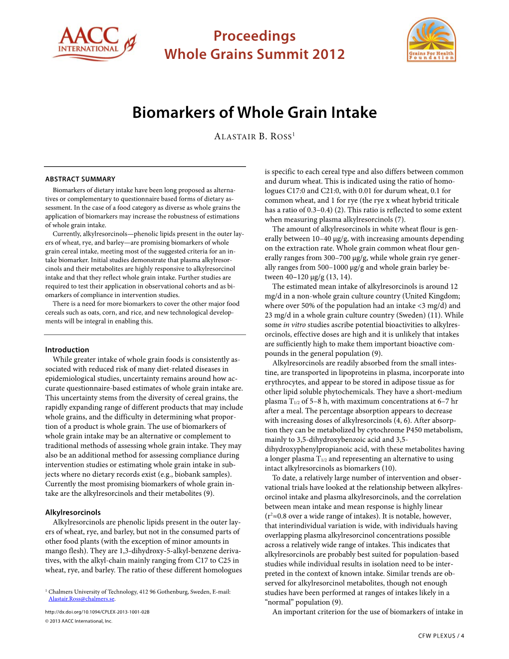 Biomarkers of Whole Grain Intake