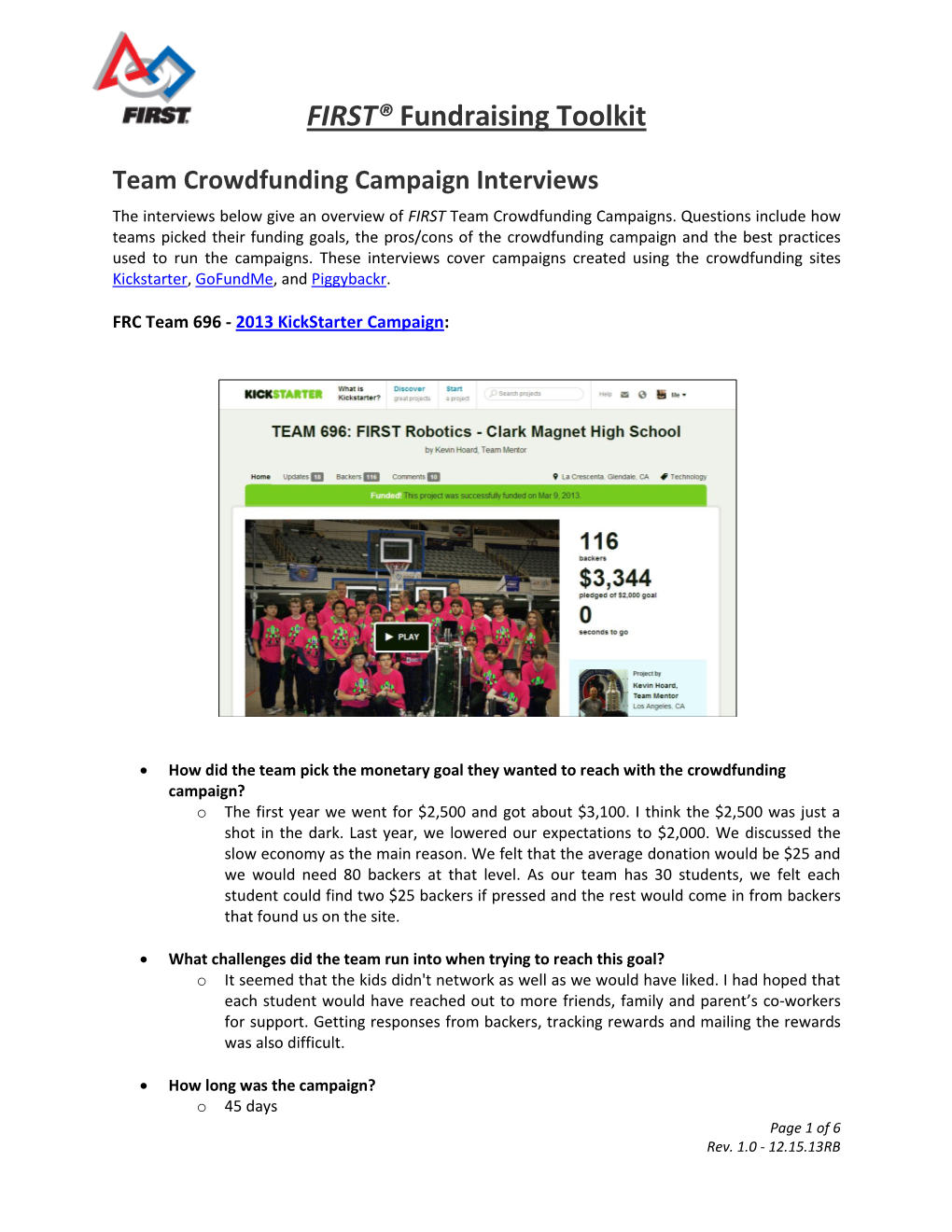 FIRST® Fundraising Toolkit