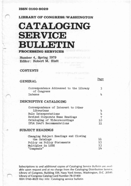 Cataloging Service Bulletin 004, Spring 1979
