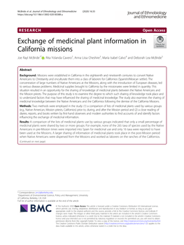 Exchange of Medicinal Plant Information in California Missions