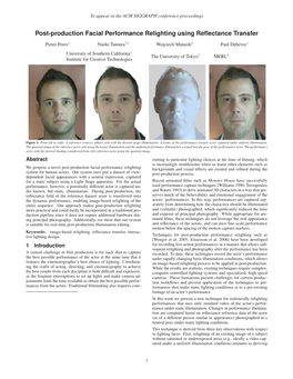 Post-Production Facial Performance Relighting Using Reflectance Transfer