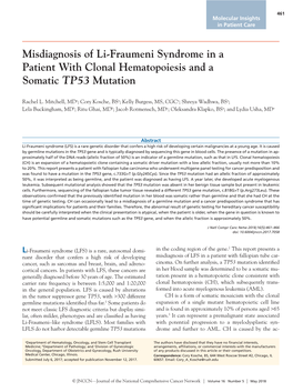 Misdiagnosis of Li-Fraumeni Syndrome in a Patient with Clonal Hematopoiesis and a Somatic TP53 Mutation