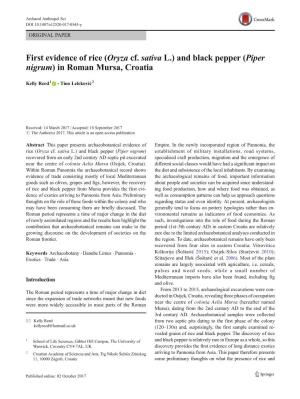 First Evidence of Rice (Oryza Cf. Sativa L.) and Black Pepper (Piper Nigrum) in Roman Mursa, Croatia