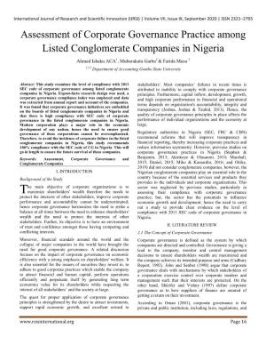 Assessment of Corporate Governance Practice Among Listed Conglomerate Companies in Nigeria