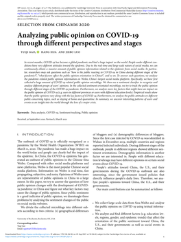 Analyzing Public Opinion on COVID-19 Through Different Perspectives and Stages Yuqi Gao, Hang Hua and Jiebo Luo
