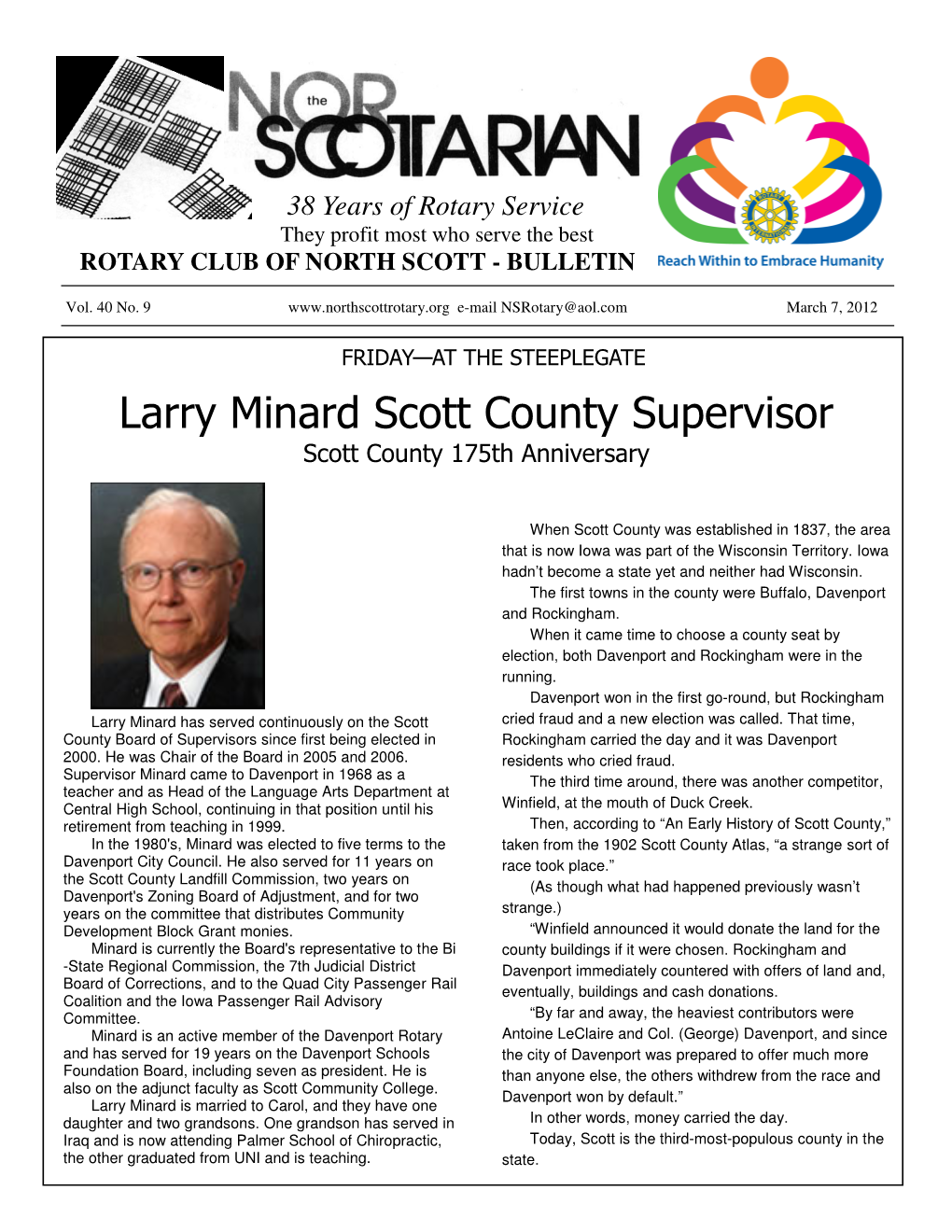 Larry Minard Scott County Supervisor Scott County 175Th Anniversary