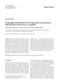 Geographic Distribution of Tetracapsuloides Bryosalmonae Infected ﬁ Sh in Swiss Rivers: an Update