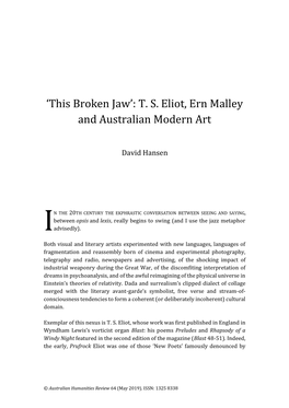 'This Broken Jaw': T. S. Eliot, Ern Malley and Australian Modern