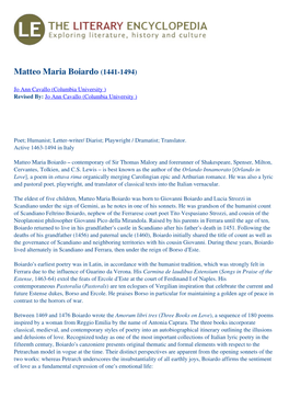 Matteo Maria Boiardo (1441-1494)