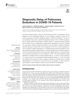 Diagnostic Delay of Pulmonary Embolism in COVID-19 Patients