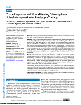 Tissue Responses and Wound Healing Following Laser Scleral Microporation for Presbyopia Therapy