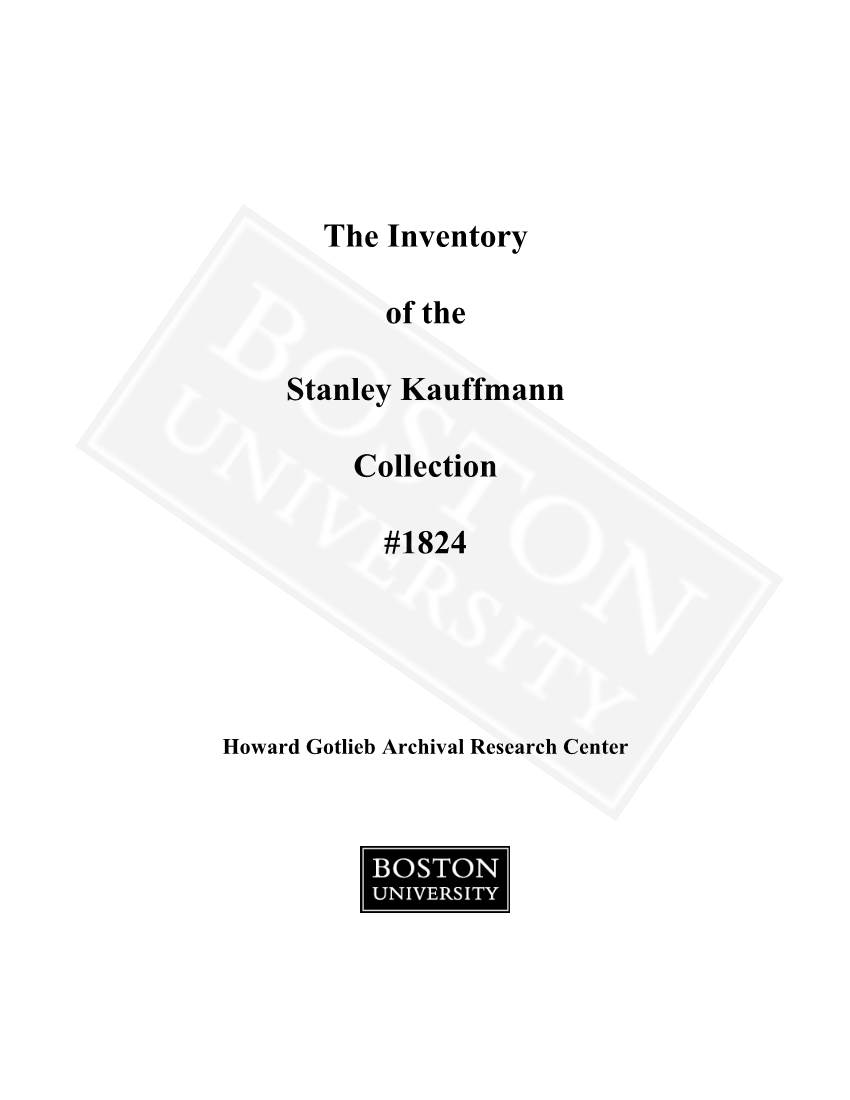 The Inventory of the Stanley Kauffmann Collection #1824